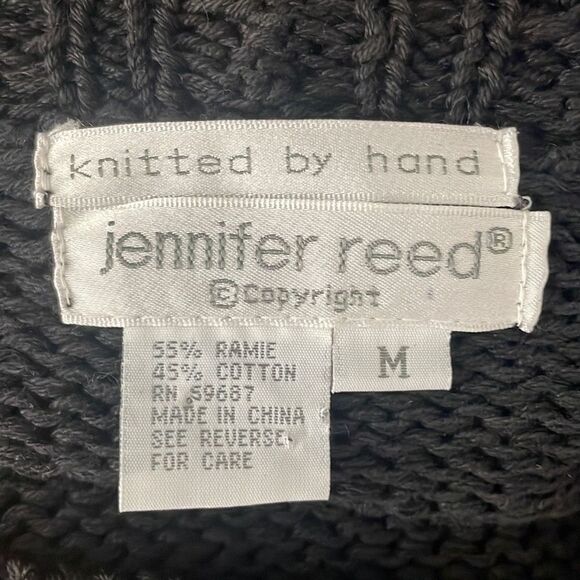 Vintage 90s Hand-Knitted Floral Appliqué Long Line Sweater sz M - Picture 4 of 6